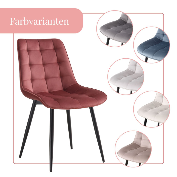 BHS LIVING Esszimmerstuhl, Küchenstuhl, Stuhl für den Wartebereich SERENA Polstersessel mit Samtstoff altrosa 55x53x88 cm